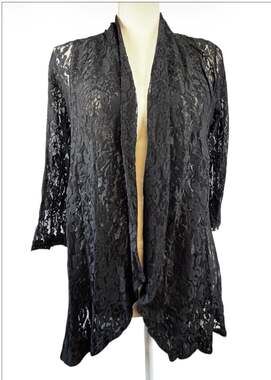 Slinky Brand Cascading Open Front Lace Cardigan